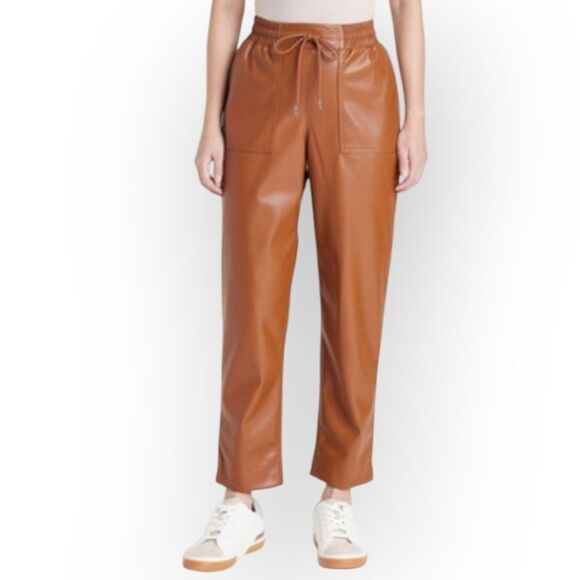 NWT A New Day Tapered Faux Leather Tan Brown Pants Sz L - Picture 1 of 10
